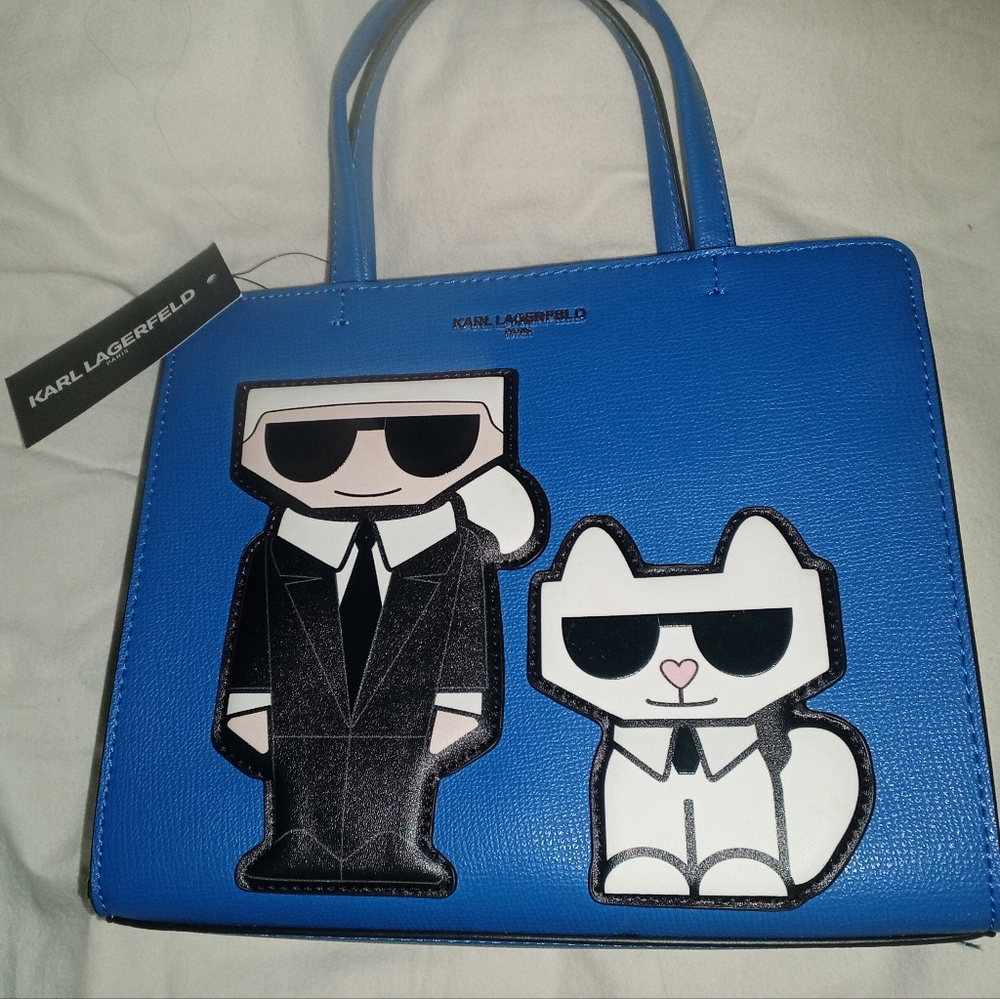 Karl Lagerfeld Blue Tote with Cartoon Characters